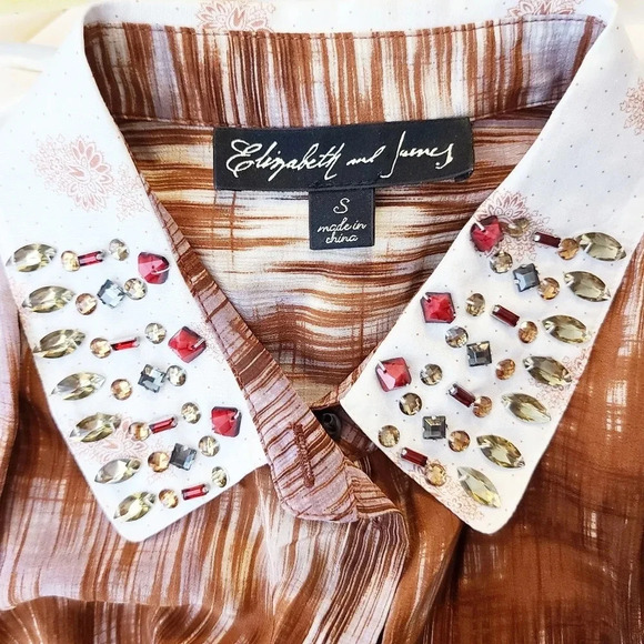 Elizabeth & James Julian Silk Rhinestone Collar Top S - Picture 8 of 10